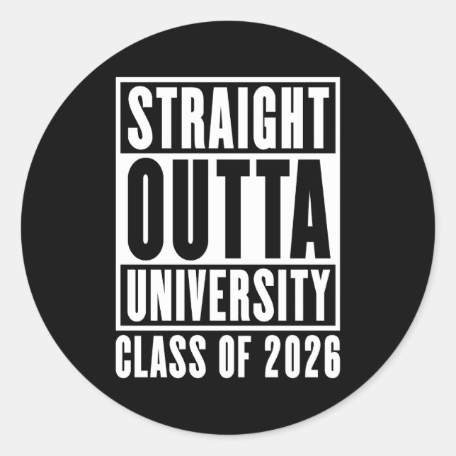 Pegatina Redonda Clase de la Universidad Straight Outta de 2026 (Anverso)