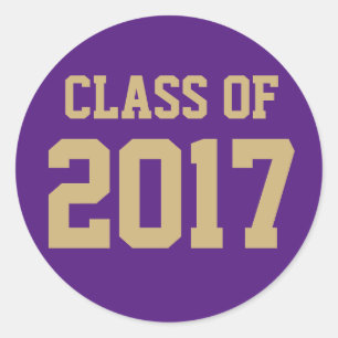 Pegatina Redonda Clase de oro morado editable de 2018 Graduación