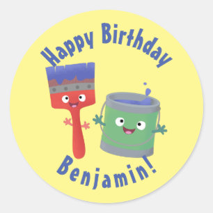 Pegatina Redonda Clase de personajes de pincel y dibujos animados