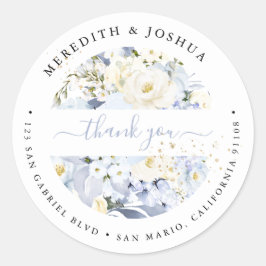 Pegatina Redonda Clase de Recuerdos de Boda con Hortensias Azules H