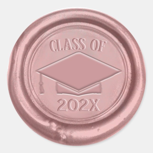 Pegatina Redonda Clase de tapón de graduación de oro Rosa de 2023 (Anverso)