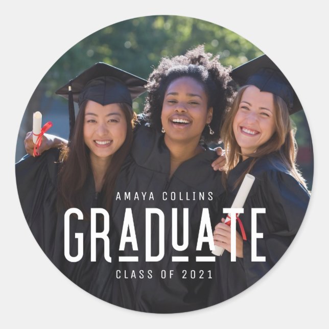 Pegatina Redonda Clase fotográfica de graduación de secundaria de 2 (Anverso)