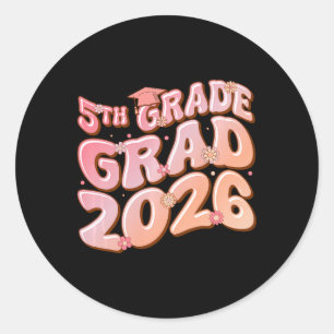Pegatina Redonda Clase Graduada de 5to Grado 2026 Graduación Groovy