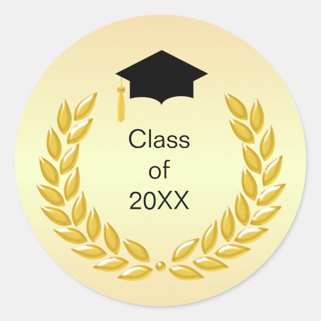 Pegatina Redonda Clase Laurel Wreath de 20XX Graduación (Anverso)