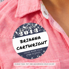 Pegatina Redonda Clase Marina de Reunión Blue Silver Stars Nombre E