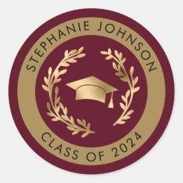 Pegatina Redonda Clase Maroon y Gold de 2024 Graduación