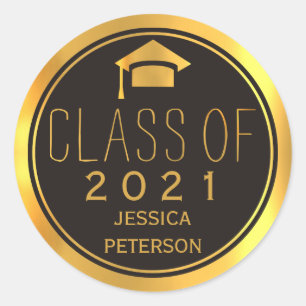 Pegatina Redonda Clase negra y dorada de 2016