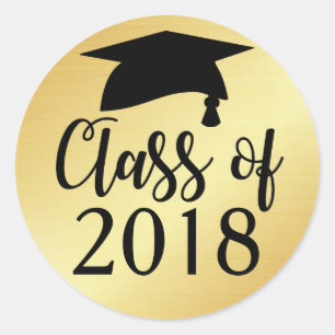 Pegatina Redonda Clase Oro y Negra de Favor de Graduación 2018