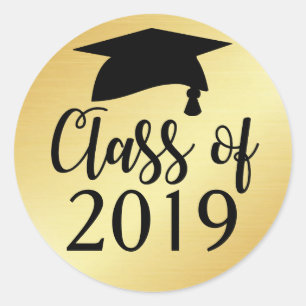Pegatina Redonda Clase Oro y Negra de Favor de Graduación 2019