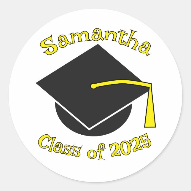 Pegatina Redonda Clase personalizada de 2025 Gorra de graduación Am (Anverso)