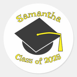 Pegatina Redonda Clase personalizada de 2025 Gorra de graduación Am