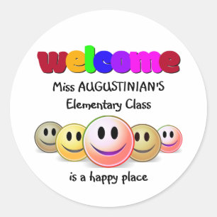 Pegatina Redonda Clase personalizado Blue Teachers Clase Bienvenida