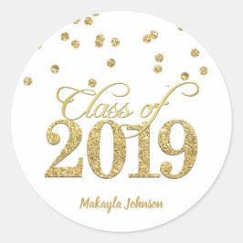 Pegatina Redonda Clase Purpurina Gold Polka-Dots de 2019 Graduación