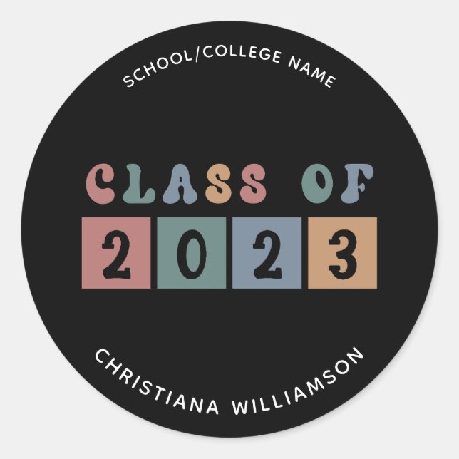 Pegatina Redonda Clase Retro Personalizada de la Cuta de Graduación (Anverso)
