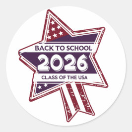 Pegatina Redonda Clase Retro USA de 2026 Volver a la escuela