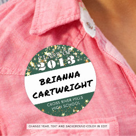 Pegatina Redonda Clase Reunión Dark Green Gold Stars Nombre Tags