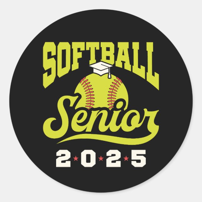 Pegatina Redonda Clase Senior de Softball de 2025 (Anverso)