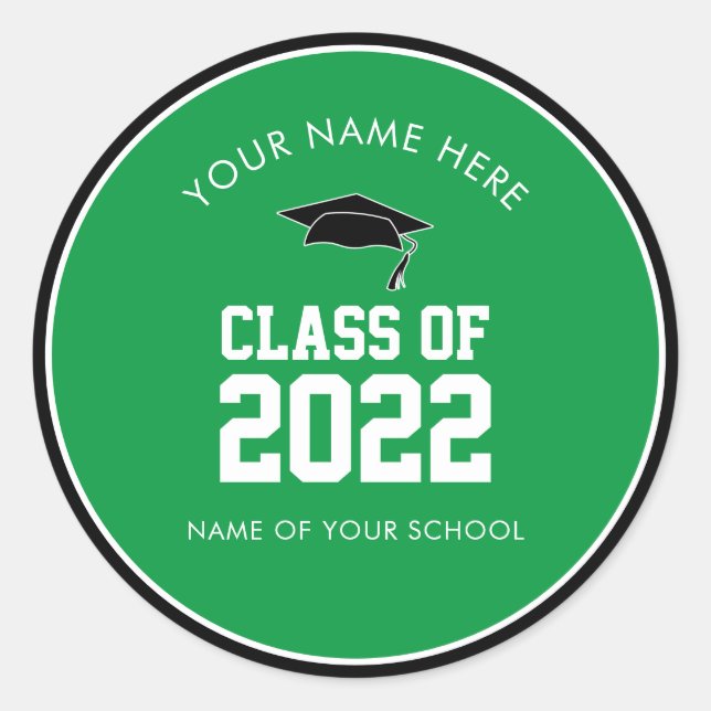 Pegatina Redonda Clase Verde de Graduación de Secundaria (Anverso)