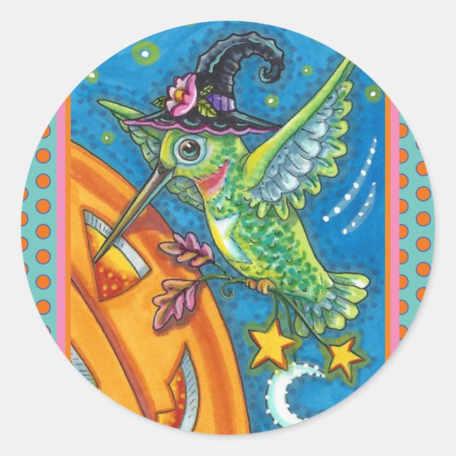 PEGATINA REDONDA CLASES HALLOWEEN HUMMINGBIRD Y JACK O LANTERN WHIM (Anverso)