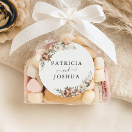Pegatina Redonda Clásica Boda Rústica Boho Elegant