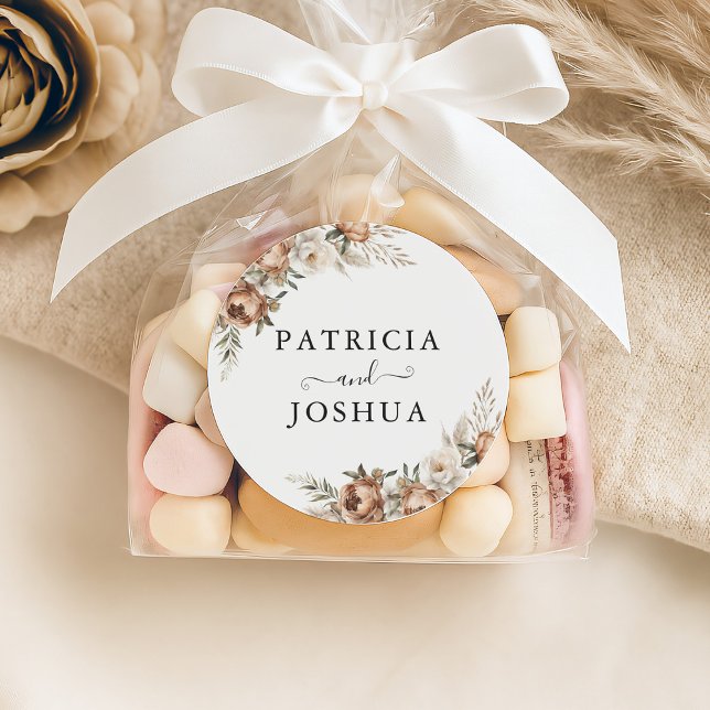 Pegatina Redonda Clásica Boda Rústica Boho Elegant (Subido por el creador)
