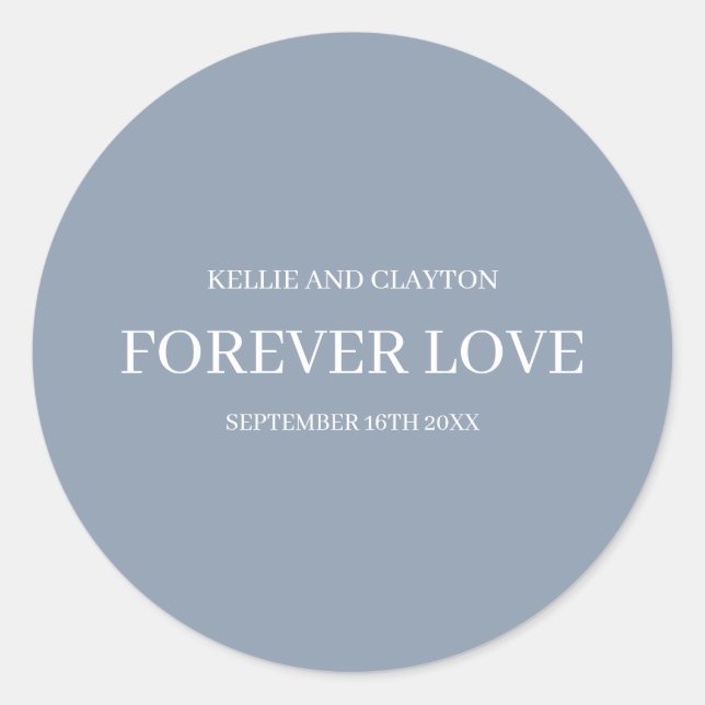 Pegatina Redonda Clásica Boda Simple Azul (Anverso)