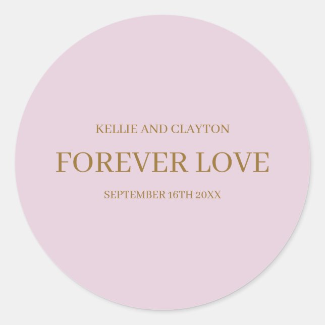 Pegatina Redonda Clásica Boda Simple Morada (Anverso)