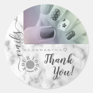 Pegatina Redonda Clásica caligrafía elegante de mármol blanco graci