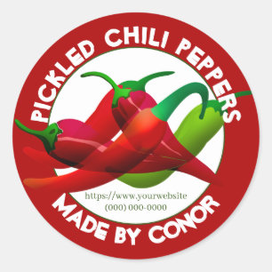 Pegatina redonda clásica círculo de chiles en vina