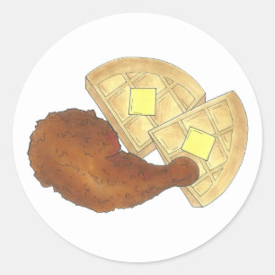 Pegatina Redonda Clásica comida del Alma frita pollo frito y Waffle