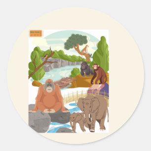 Pegatina redonda clásica de animales de la jungla 