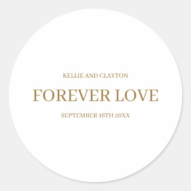 Pegatina Redonda Clásica de Boda Minimalista Moder (Anverso)