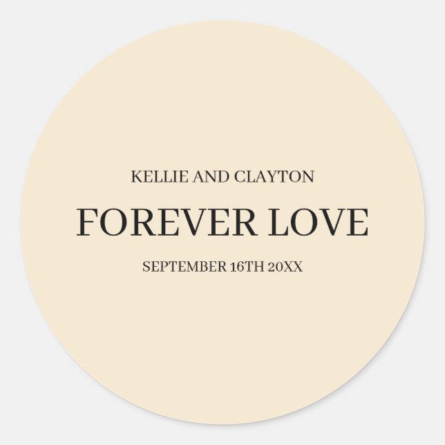 Pegatina Redonda Clásica de Boda Simple Champagne (Anverso)