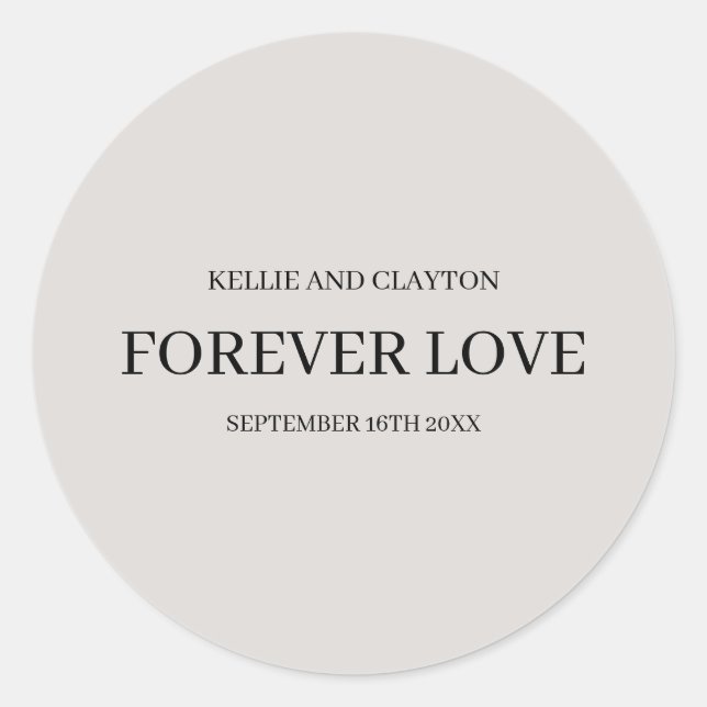 Pegatina redonda clásica de boda simple gris (Anverso)