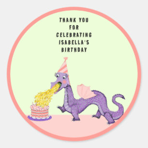 Pegatina redonda clásica de cumpleaños de dragón