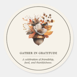 Pegatina redonda clásica de floral de bellota rúst