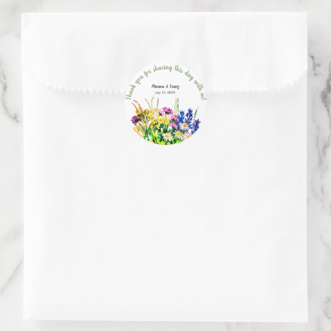 Pegatina redonda clásica de flores silvestres de v (Bolso)