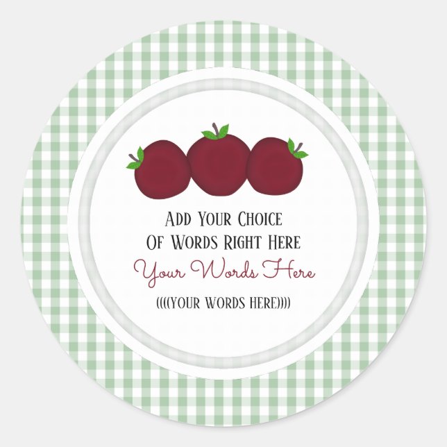 Pegatina redonda clásica de gingham de manzana per (Anverso)