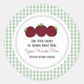 Pegatina redonda clásica de gingham de manzana per