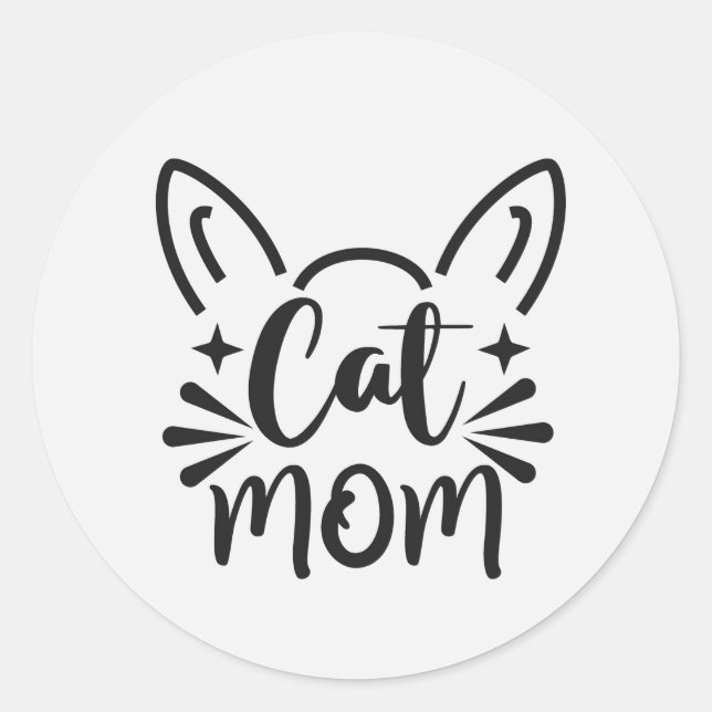 Pegatina redonda clásica de mamá de gato (Anverso)