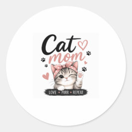 Pegatina redonda clásica de mamá gato