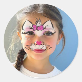 Pegatina redonda clásica de maquillaje de gato