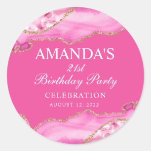 Pegatina redonda clásica de mármol de ágata rosa y