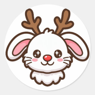 Pegatina redonda clásica de Navidad de conejo reno