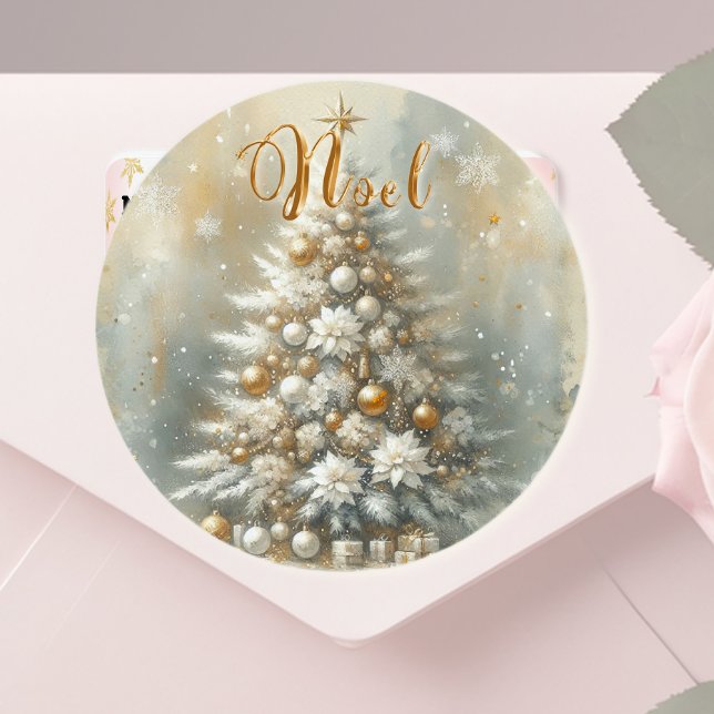 Pegatina redonda clásica de Noel (Subido por el creador)