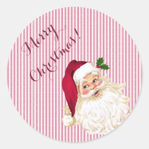 Pegatina redonda clásica de Papá Noel antiguo