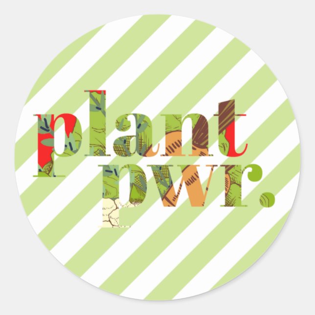 Pegatina redonda clásica de poder vegetal (Anverso)
