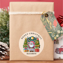 Pegatina redonda clásica de regalo de Papá Noel de