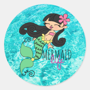 Pegatina redonda clásica de vida de sirena BH