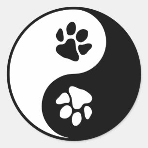 Pegatina redonda clásica de Yin Yang Paw